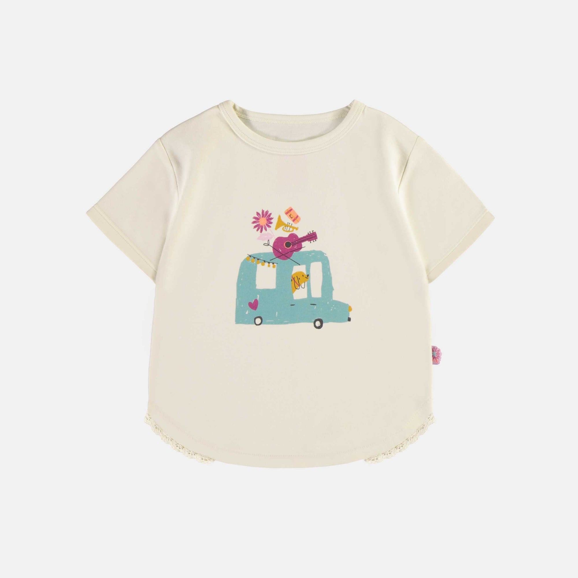 T-shirt à manches courtes crème avec illustration en jersey, bébé || Cream short sleeves t-shirt with illustration in jersey, baby