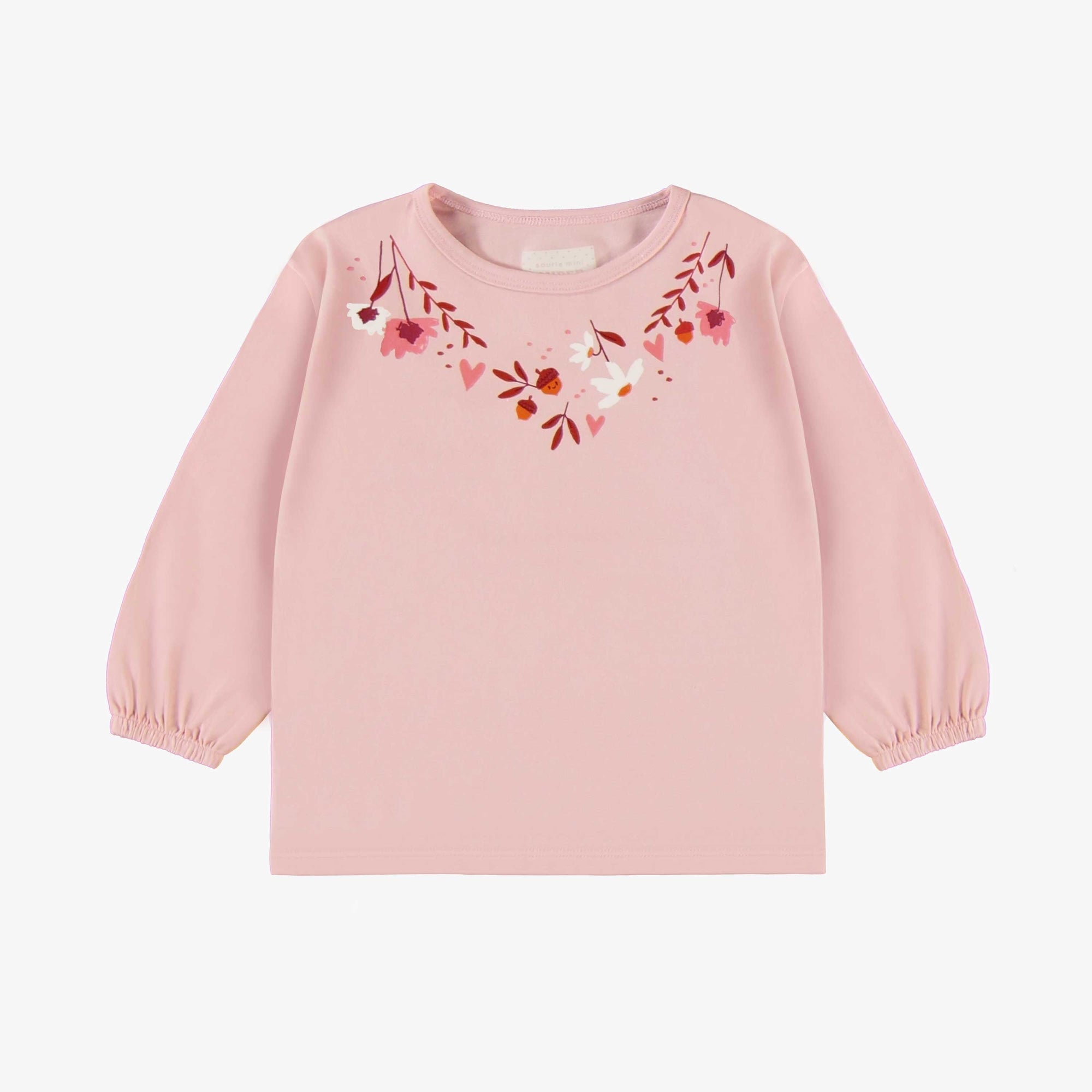 T-shirt rose pâle manches longues avec col rond en jersey extensible, bébé || Long-sleeved light pink t-shirt with round neck in stretch jersey, baby