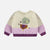 Cardigan de maille crème et mauve avec illustration d’un canard, naissance || Cream and purple knit cardigan with duck illustration, newborn