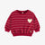 Chandail rouge rayé en coton ouaté, naissance || Red brushed french fleece striped sweater, newborn